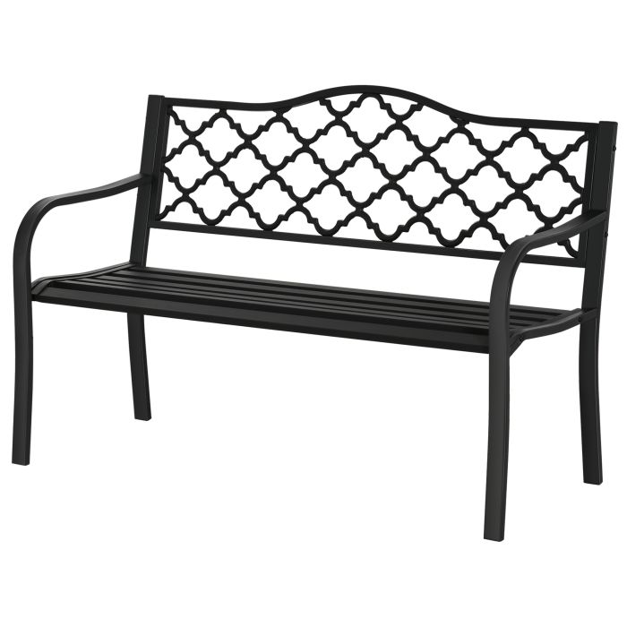 2-Seater Outdoor Garden Bench Cast Iron Antique Park Loveseat Chair with Armrest for Yard, Lawn, Porch, Patio, Steel