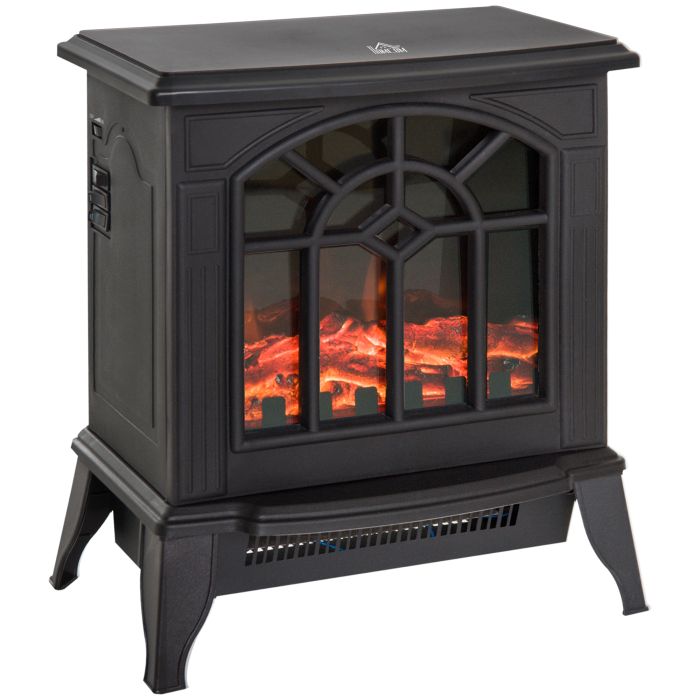 Freestanding 1000W/2000W Electrical Fireplace Indoor Heater with Thermostat Control - Black