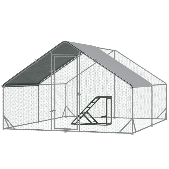 Shelley Spacious Design Chicken Run with Activity Shelf and Cover Walk In Durable - Silver
