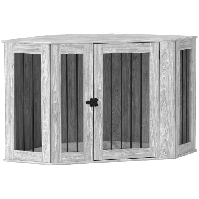 Shelley 2 in 1 Dog Crate Furniture Side Table with Cushion - Grey