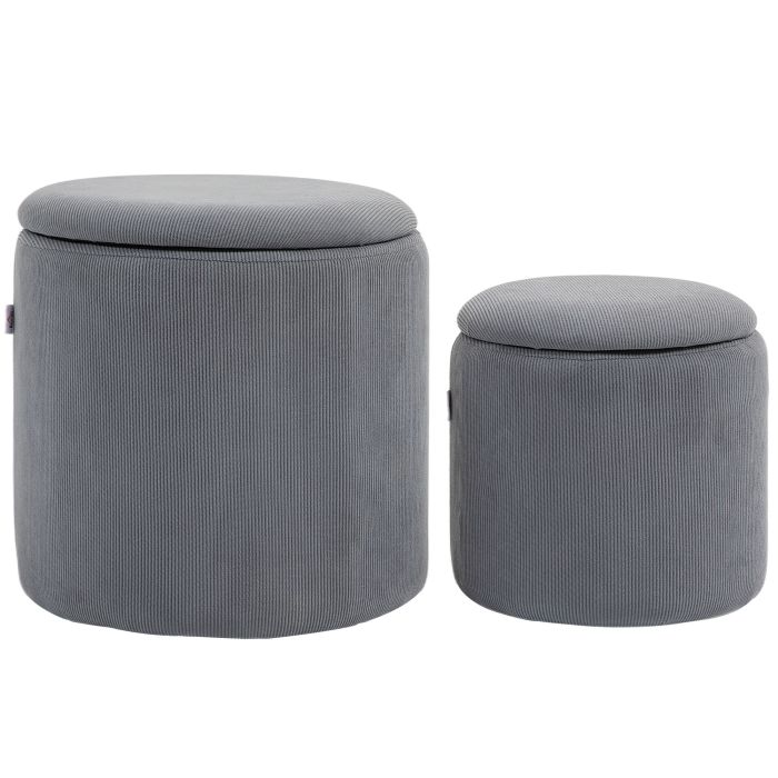HERON Set of Two Corduroy Storage Ottomans - Grey