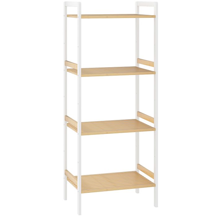HERON Four-Tier Bamboo Adjustable Shelf Storage Unit, Oak and White