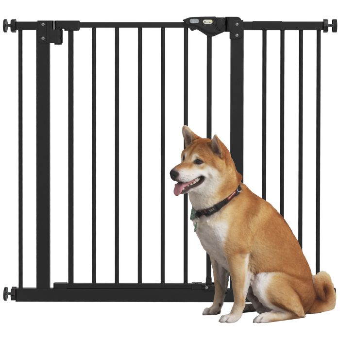 Metal 74-94cm Wide Adjustable Dog Gate Black