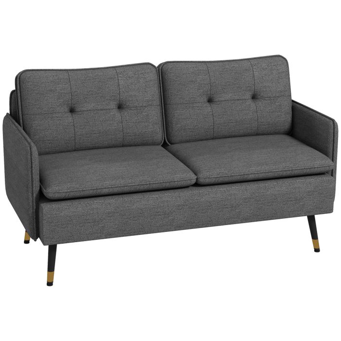 HERON Modern Two Seater Sofa, Button Tufted Loveseat with Cushions and Steel Legs for Living Room, Guest Room, Dark Grey