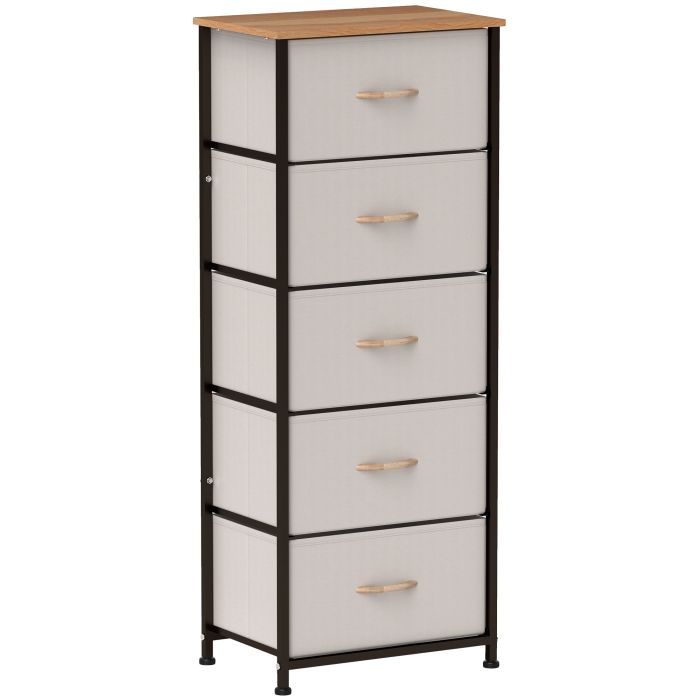 DRAWELLE Cream Chest of Drawers - Tallboy, Medium-sized, 5 Drawers, Fabric Drawers