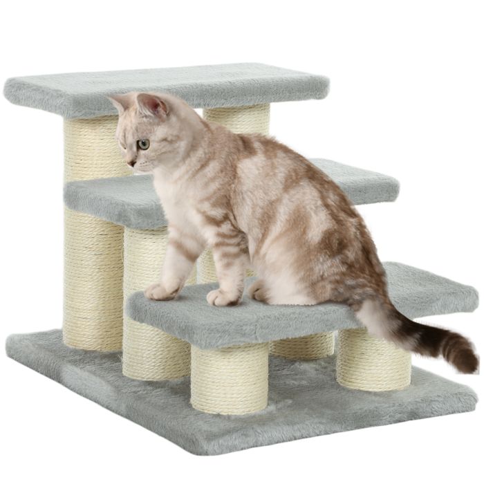 PAWSTER Pet Stairs 3-step Pet Ladder Cat dog Stairs Climb Ladder Cat Tree, Grey