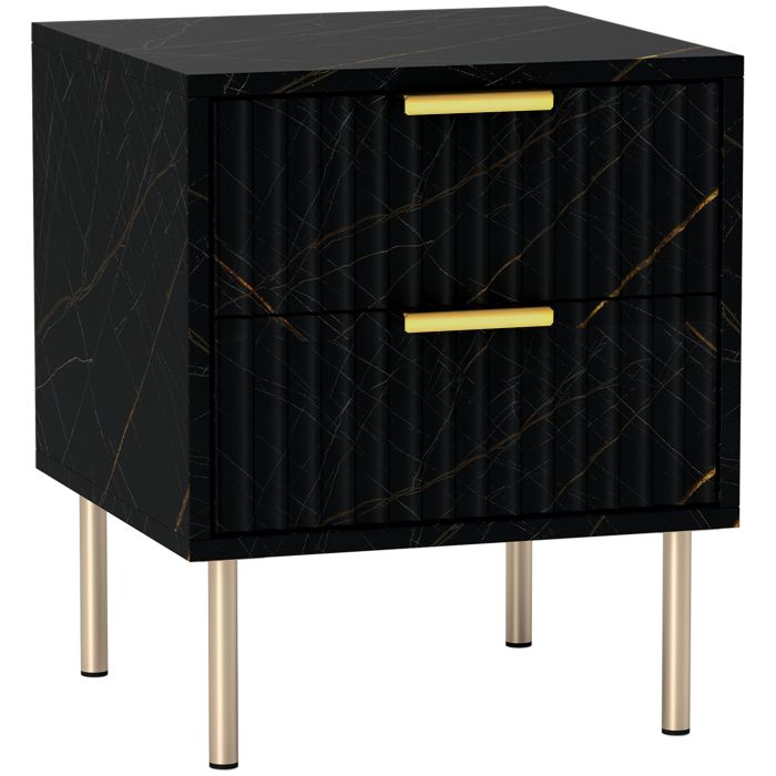 HERON Elegant Two-Drawer Bedside Table - Black