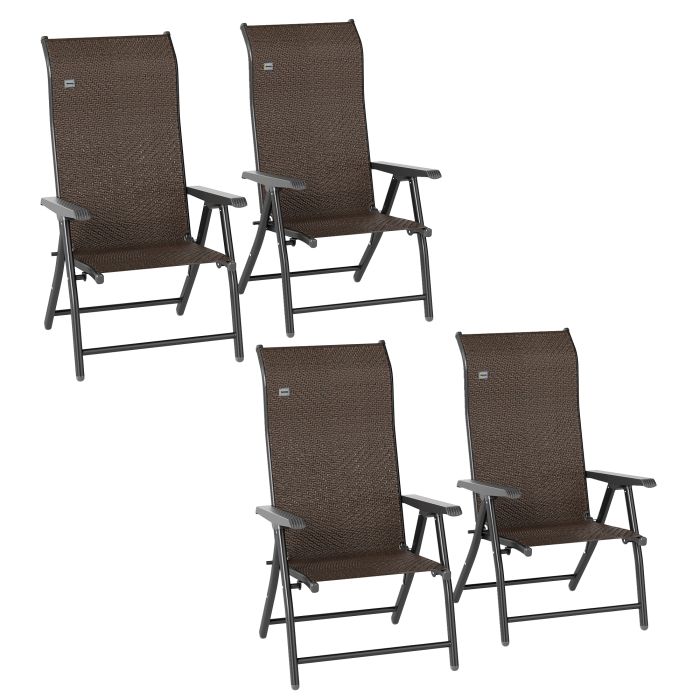 SUNVISTA Set of Four Folding Garden Chairs, with Seven-Position Adjustable Backs, Dark Brown