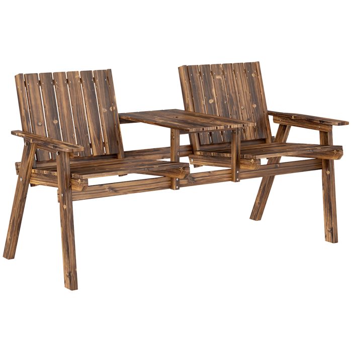 SUNVISTA 2-Seater Garden Bench with Table & Parasol Hole, Antique Loveseat for Porch, Patio, Carbonised Finish