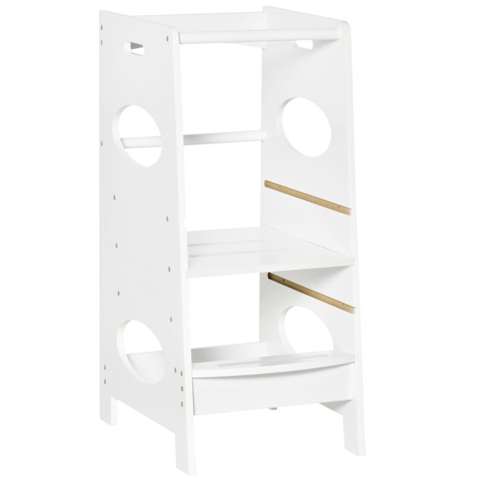 Toddler Kitchen Stool with Adjustable Platform - White