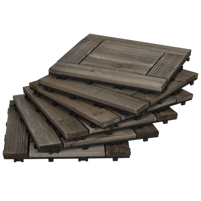 27 Pcs Wooden Interlocking Decking Tiles, 30 x 30 cm Outdoor Flooring Tiles, 2.5ãŽ¡ per Pack, for Patio, Balcony Terrace Hot Tub Charcoal Grey