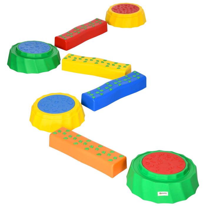 8 Pcs Piece Kids Stepping Stones and Balance Bridge with Non Slip Surface - Multicoloured