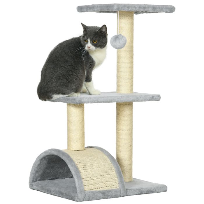 72cm Cat Tree Tower for Indoor Cats, Multi-level Climbing Activity Centre with Sisal Scratching Post, Pad, Hanging Ball, Toy, Light Grey