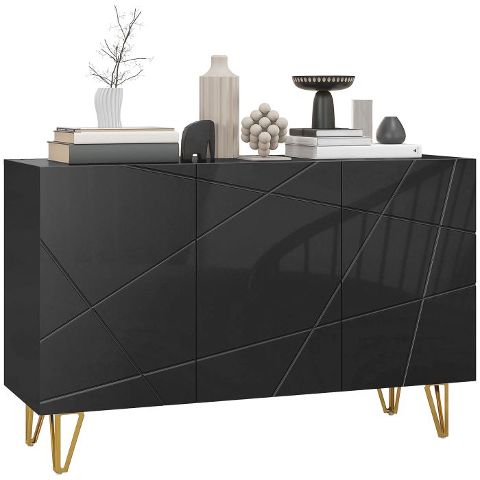 Scott Modern Luxe High Gloss Sideboard with Hairpin Legs - Black