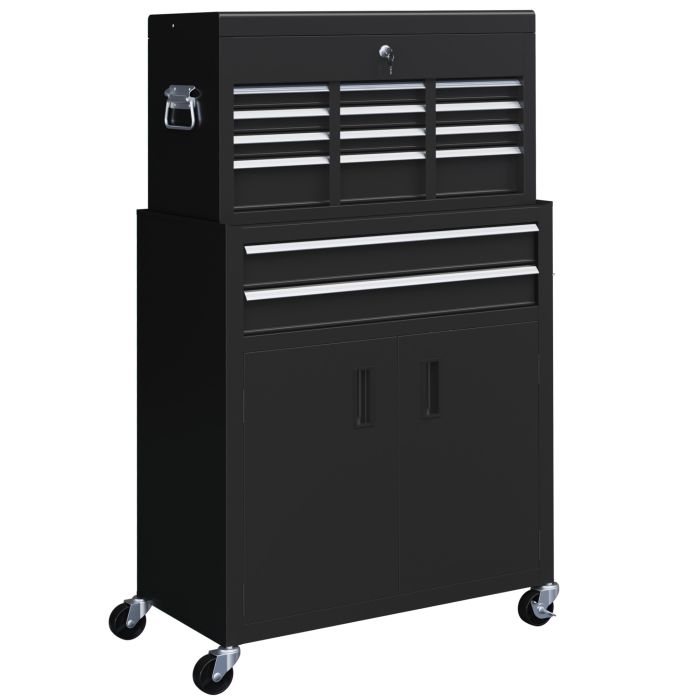 Scott Portable Tool Box Metal Tool Chest on Wheels with 6 Drawers - Black