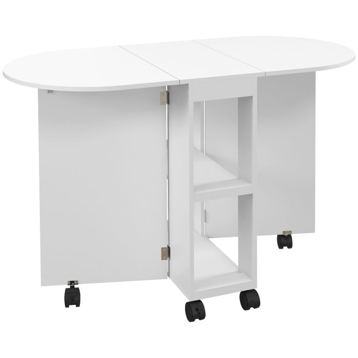 HERON Four-Person Drop Leaf Dining Table, with Wheels - White