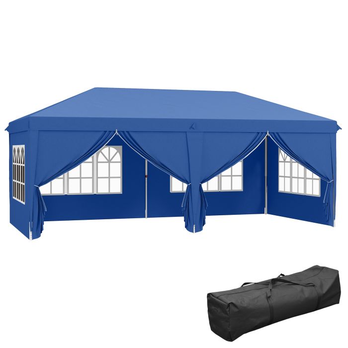 3 x 6m Garden Heavy Duty Water Resistant Pop Up Gazebo Marquee Party Tent Wedding Canopy Awning-Blue