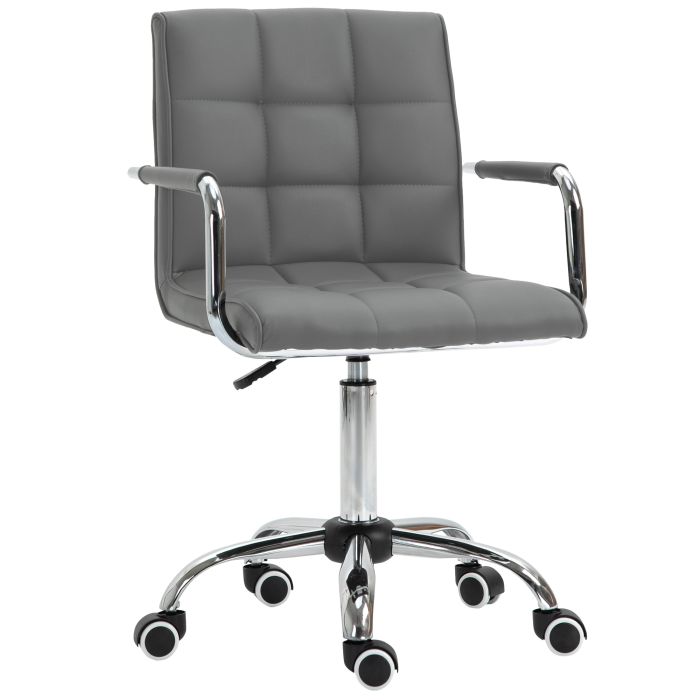 Mid Back PU Leather Home Office Desk Chair Swivel Computer Chair with Arm, Wheels, Adjustable Height, Grey