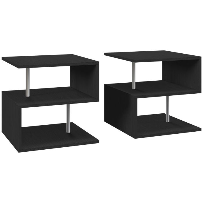Scott S Shape Cube Coffee Table Set of 2 with 2-Tier Storage - Black