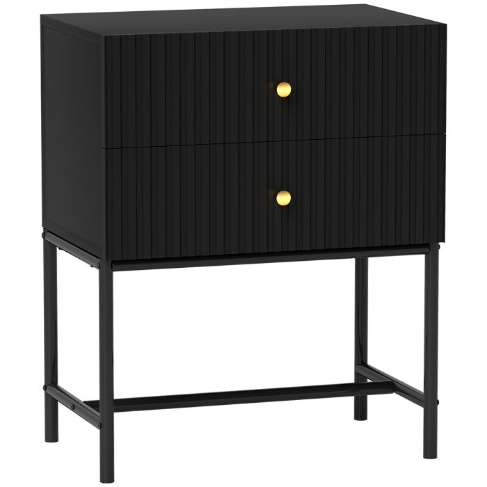 HERON Elegant Two-Drawer Bedside Table - Black