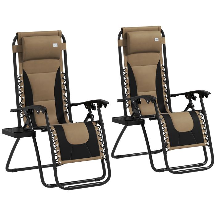 SUNVISTA Zero Gravity Lounger Chair Set of 2, Folding Reclining Patio Chair with Padded Seat, Cup Holder, Coffee