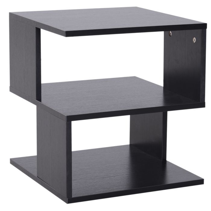 Modern Square 2 Tier Wood Coffee Side Table Storage Shelf Rack Living Room Black