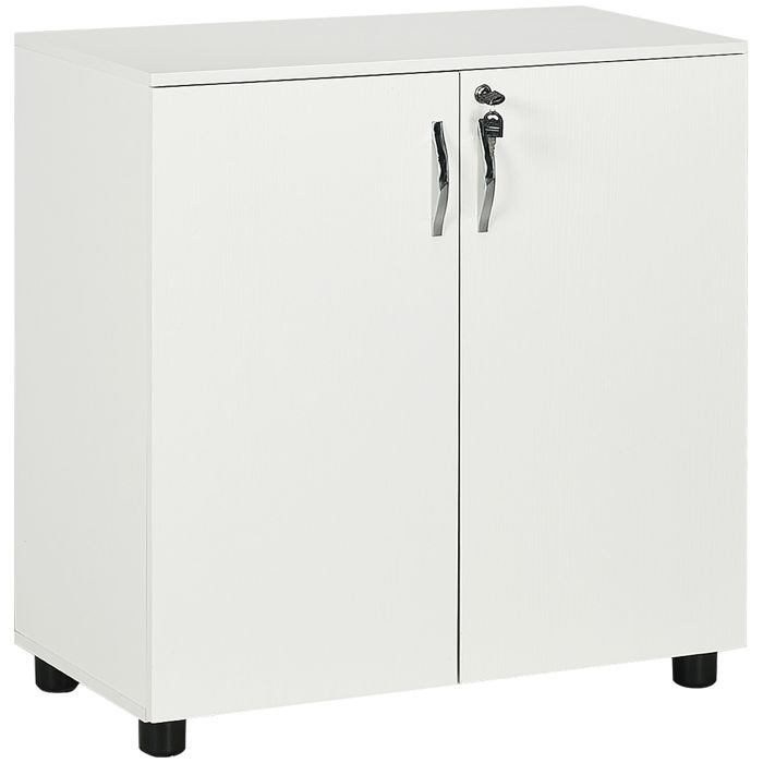 Vinsetto 2-Tier Locking Office Storage Cabinet File Organisation w/ Feet Melamine Coating Aluminium Handles 2 Keys Stylish White