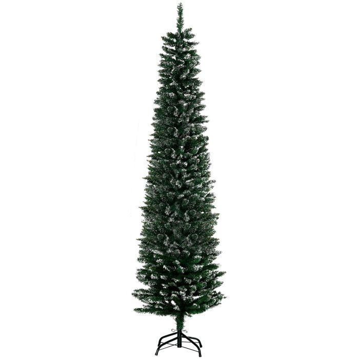 Debbie 6.5FT Artificial Snow Dipped Christmas Tree Xmas Pencil Tree Holiday Home Decoration with Foldable Black Stand - Green