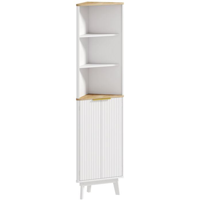 HERON Tall White Bathroom Storage Cabinet with Adjustable Shelves & Curved Profile, Freestanding