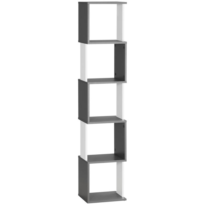 Scott Modern 5-Tier Bookshelf for Living Room - Dark Grey