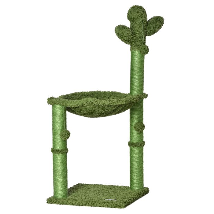 Cat Tree Tower Kitten Activity Center Cactus Shape with Scratching Post Hammock Bed Dangling Ball Toy