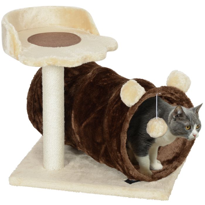 PAWSTER 47cm Small Cat Tree w/ Scratching Post, Bed, Cat Tunnel, Toy Ball, Dark Brown