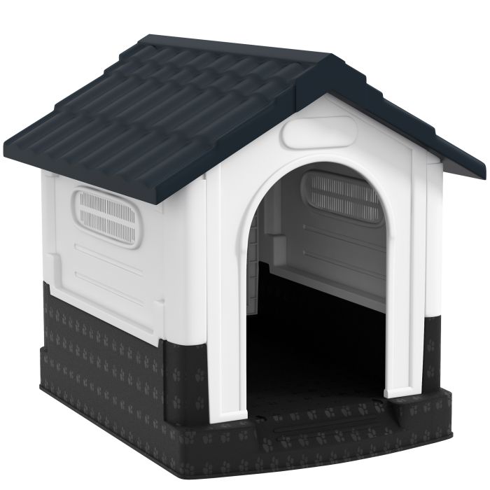Shelley Plastic Dog Kennel with Windows for Garden Patio Small Dogs - Grey