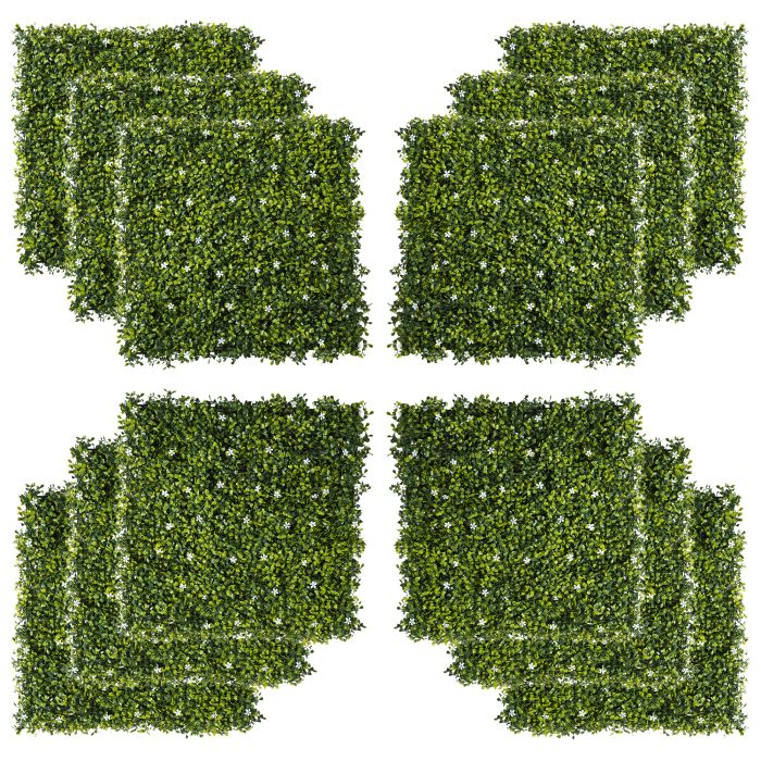 12PCS Artificial Boxwood Wall Panels 50cm x 50cm Grass Privacy Fence Screen Faux Hedge Greenery Backdrop Encrypted Milan Grass