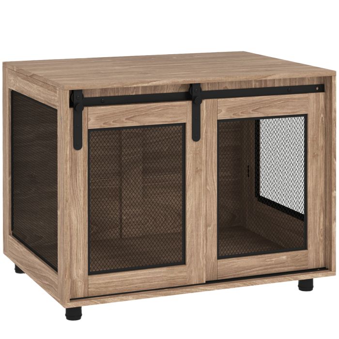 PAWSTER Dog Crate Furniture with Sliding Door for Medium Dogs, 80 x 58.5 x 63cm, Walnut Brown