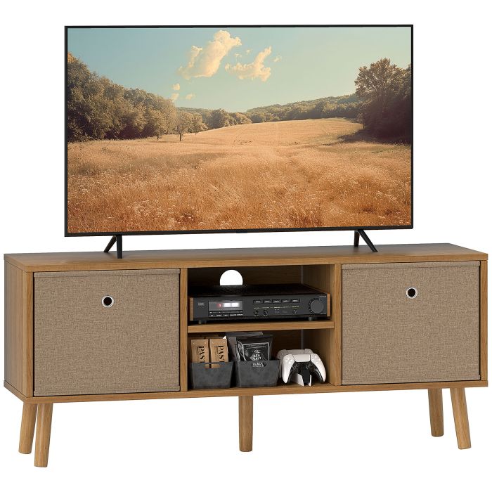 HERON TV Cabinet Stand Unit for TVs up to 50'' with Foldable Drawers, Entertainment Centre for Living Room Brown
