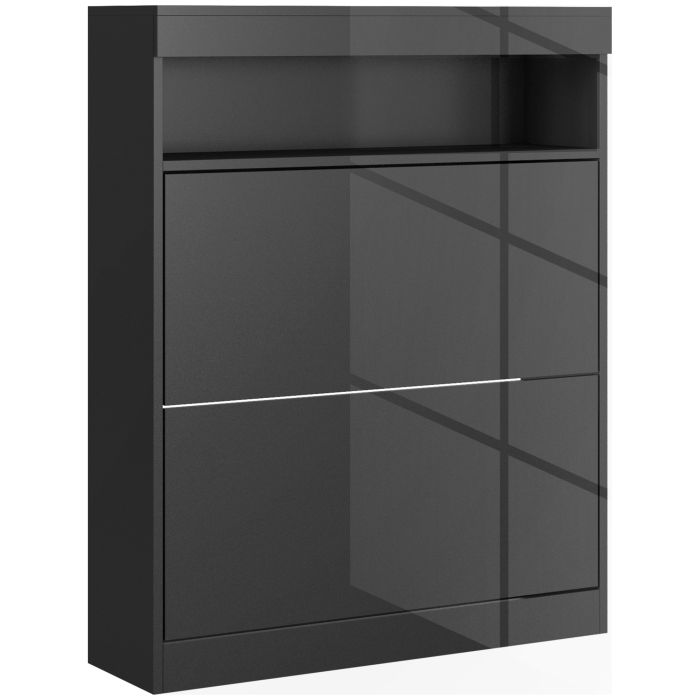 Scott 16 Pair Shoe Storage Cabinet with Flip Doors - Black