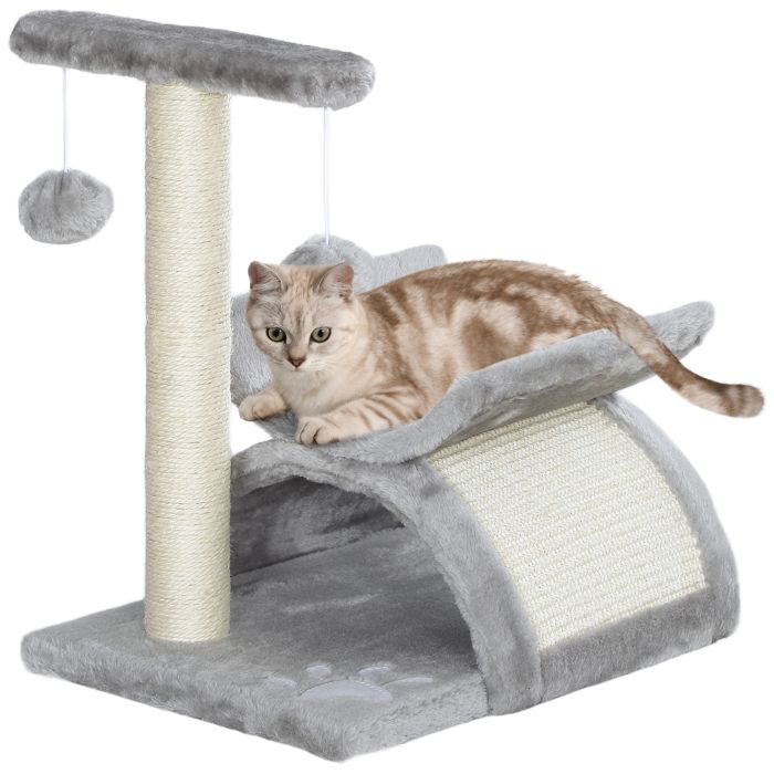 Cat Tree Scratching Post Kitten Scratcher Kitty Activity Play Center Sisal Rotatable Top Bar Tunnel Dangling Ball Light Grey