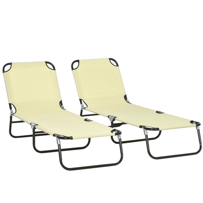 SUNVISTA Set of Two Metal Frame Folding Sun Loungers - Beige