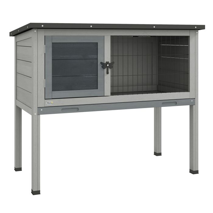 Wooden Rabbit Hutch Guinea Pig Hutch Bunny Cage Garden Built in Tray Openable Asphalt Roof Small Animal House 84 x 43 x 70 cm Grey