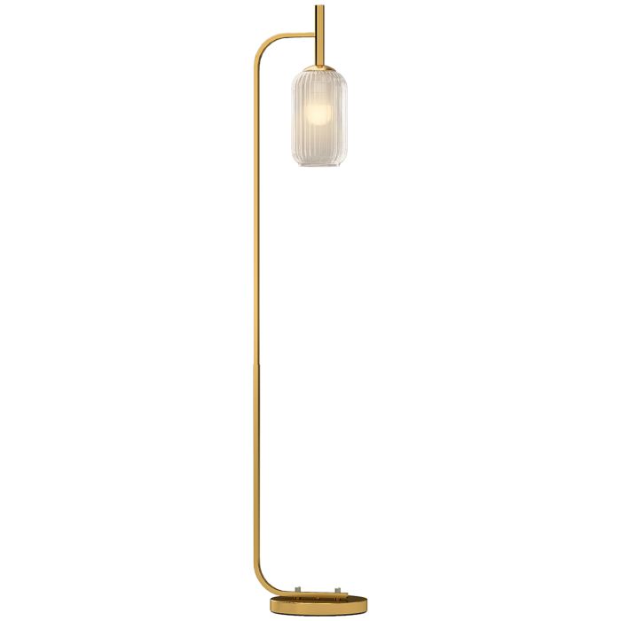 HERON Floor Lamp for Living Room with Glass Lampshade, Modern Standing Lamp with Foot Switch for Bedroom, Bulb not Included, Gold Tone
