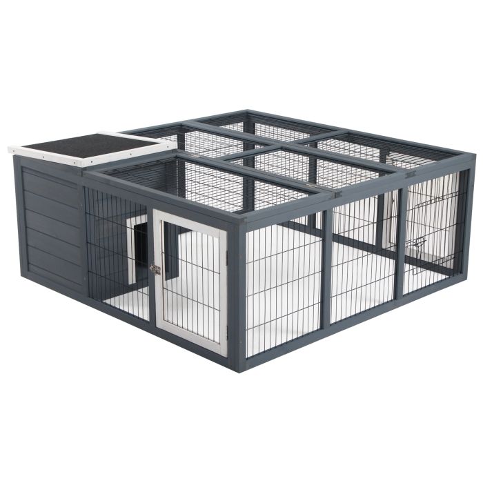 Rabbit Hutch Small Animal House Ferret Bunny Cage Duck House Rabbit Hideaway Chinchilla Cage Backyard with Openable Main House & Run Roof