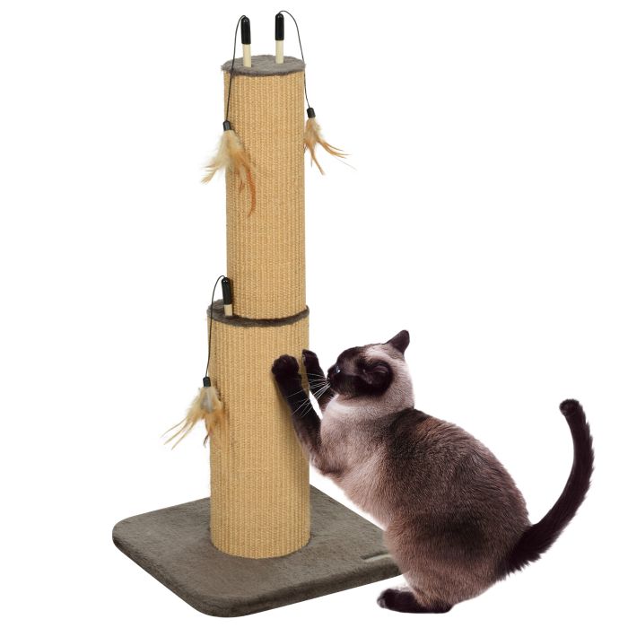 PAWSTER 78cm Tall 2 in 1 Cat Scratching Post with 3 Toy Feathers, Brown