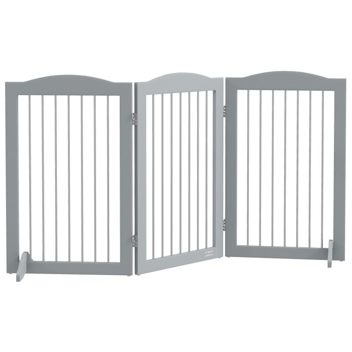 Foldable Dog Gate with Support Feet for Staircases Hallways Doorways - Grey