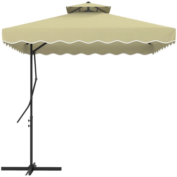 2.5m Square Double Top Garden Parasol Cantilever Umbrella with Ruffles, Beige