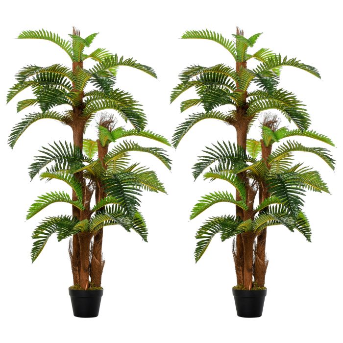 Set of 2 Artificial Plant Tropical Palm in Pot, Fake Plants for Home Indoor Outdoor Decor, 150cm, Green