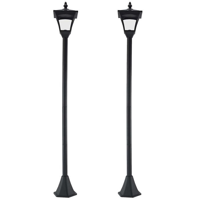Set of 2 Outdoor Garden Solar Post Lamp Sensor Dimmable LED Lantern Bollard IP44 Energy-saving 1.2M Tall, Black