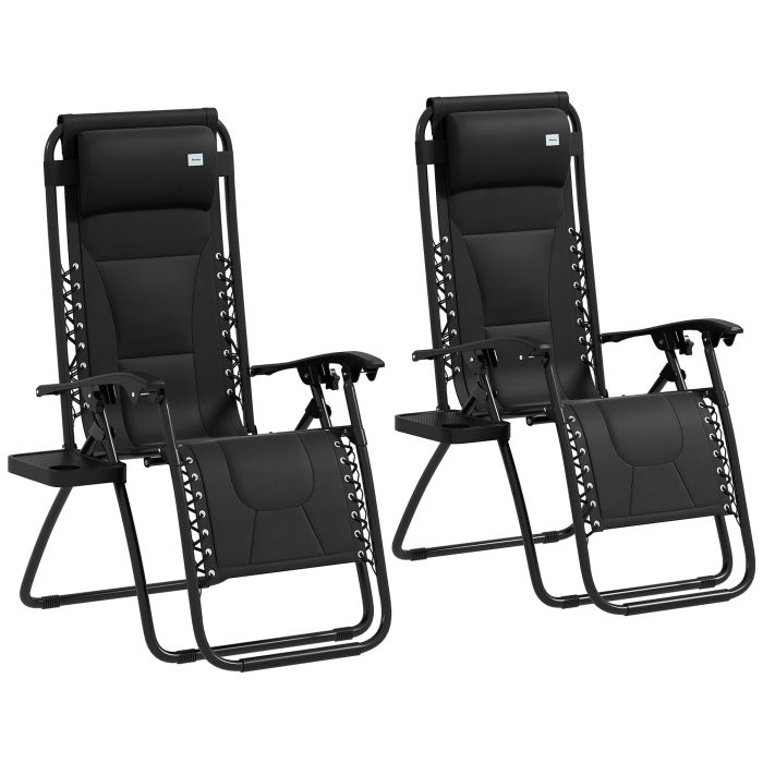 SUNVISTA Zero Gravity Lounger Chair Set of 2, Folding Reclining Patio Chair with Padded Seat, Cup Holder, Black