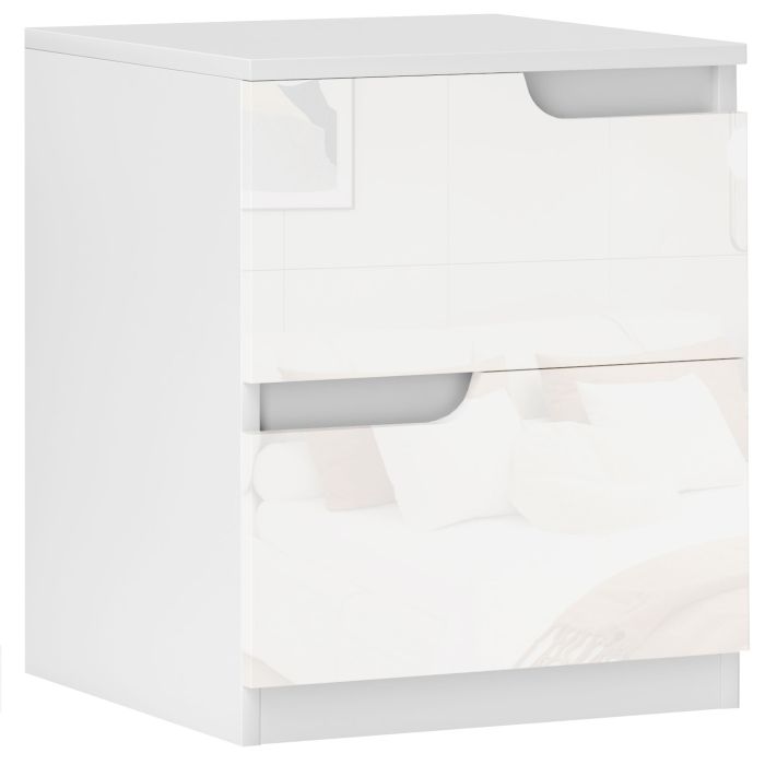 HERON High Gloss Bedside Table - White