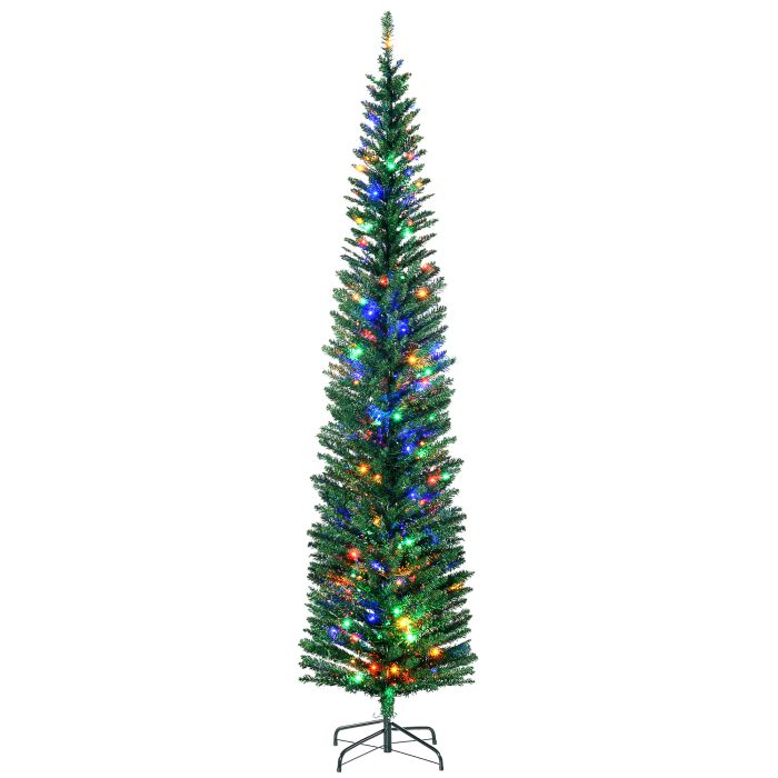 Debbie 7.5' Artificial Prelit Christmas Trees Holiday DÃ©cor with Colourful LED Lights, Pencil Shape, Steel Base - Green